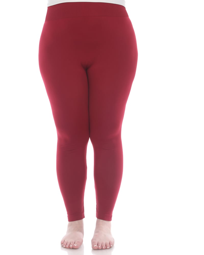 Front of a model wearing a size one-size-fits-all Super-Stretch Solid Leggings in Burgundy by White Mark. | dia_product_style_image_id:249393